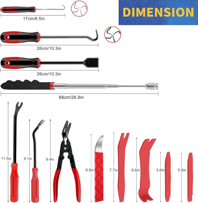 DWH 18 Pcs Precision Pick and Hooks Set, Auto Body Tool Kit with Scraper Telescoping Magnetic Pickup Tool Panel Clip Plier Fastener Remover, Metal Plastic Trim Tools, Automotive Mechanic Bag - Image 2